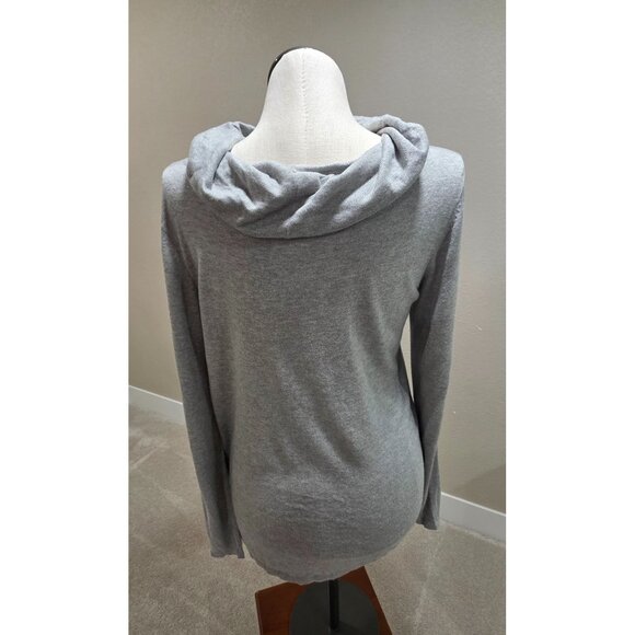 Gray Knit Cowl Neck Sweater With Drawstring Detail Size L - Picture 4 of 6